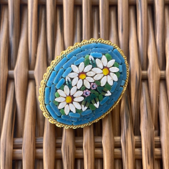 Jewelry - Italian Micro Mosaic Pin Vintage Daisy Floral Mosaic Brooch EVUC